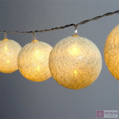 Gömb alakú 6cm/színes fonott/3m/meleg fehér/20db LED-es/USB-s fénydekoráció