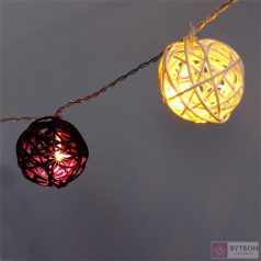   Gömb alakú fonott/rattan/4m/meleg fehér + lila/20db LED-es/3xAA elemes fénydekoráció
