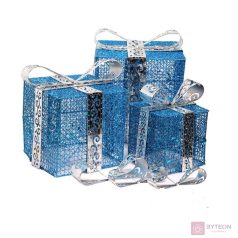   Doboz alakú /1db 20cm, 1db 25cm, 1db 30cm/ kék-ezüst fémdoboz műanyag masnival dekor szett