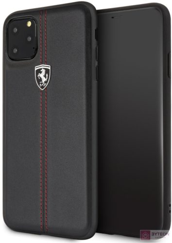 FERRARI GEN iPhone 11 Pro Max függőlegesen csíkozott fekete kemény bőrtok