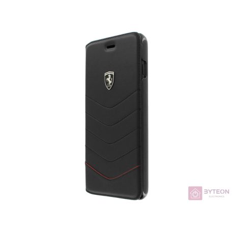 Ferrari Heritage iPhone 7 Plus tűzdelt valódi bőr kinyitható fekete tok
