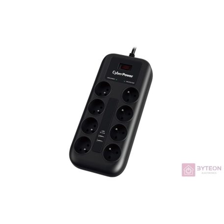 CYBERPOWER P0820SUF0-DE (8 aljzat) túlfeszültség védő és USB töltő 2 x 2.4A