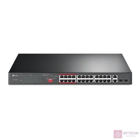 TP-LINK Switch 24x100Mbps (24xPOE+) + 2x1000Mbps + 2xGigabit kombó SFP, TL-SL1226P