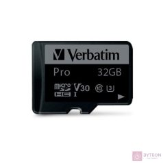   VERBATIM "PRO" Memóriakártya, microSDHC, 32GB, Class 10 UHS I, adapterrel