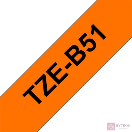 BROTHER szalag TZe-B51, Fluoreszkáló narancs alapon Fekete, Laminált, 24mm  0.94", 5 méter