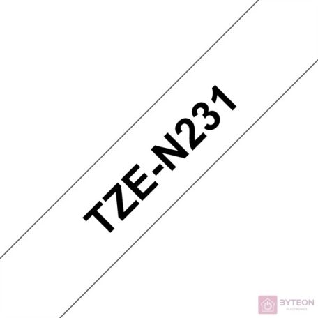 BROTHER szalag TZe-N231, Fehér alapon Fekete, Nem laminált, 12mm  0.47", 8 méter