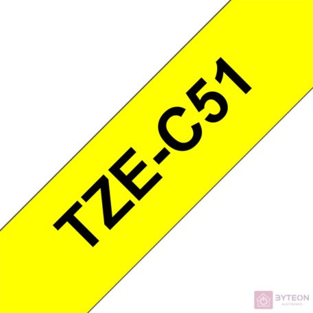 BROTHER szalag TZe-C51, Fluoreszkáló sárga alapon Fekete, Laminált, 24mm  0.94", 5 méter