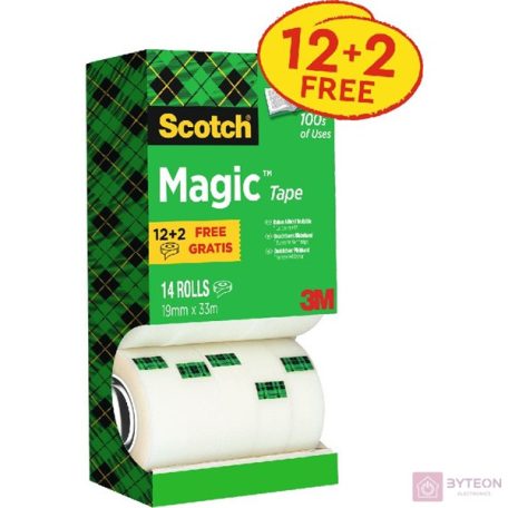 3M SCOTCH Ragasztószalag, 2 db ajándék, 19 mm x 33 m,"Magic tape 810"