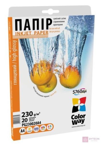 COLORWAY Fotópapír, magasfényű (high glossy), 230 g/m2, A4, 20 lap
