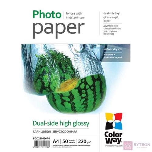 COLORWAY Fotópapír, kétoldalas magasfényű (dual-side high glossy), 220 g/m2, A4, 50 lap