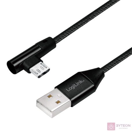 Logilink USB 2.0 Cable, AM to Micro BM, angled plug, black, 1m
