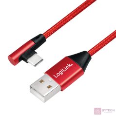 Logilink USB 2.0 Cable, AM to USB-C?, angled plug, red, 1m