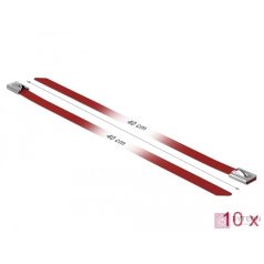   Delock Rozsdamentes Acél Kábelkötegek Hossza 400 x Szélesség 7,9 mm piros 10 db.