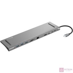  Sandberg Notebook Dokkoló - USB-C 10-in-1 Docking Station (USB-C, HDMI/VGA, 3x USB3.0, 1x RJ-45, Audio, kártyaolvasó)