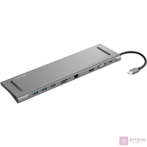Sandberg Notebook Dokkoló - USB-C 10-in-1 Docking Station (USB-C, HDMI/VGA, 3x USB3.0, 1x RJ-45, Audio, kártyaolvasó)