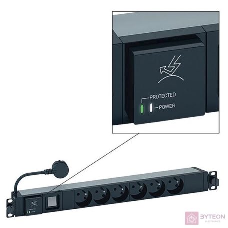 Legrand elosztó - (PDU), 19", 1U,  túláram védelemmel,  6x aljzat, gyermekvédett, 3 méter