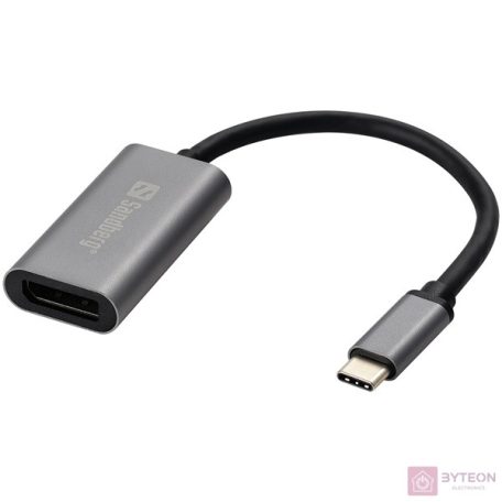 Sandberg Kábel Átalakító - USB-C to DisplayPort Link (ezüst; USB-C bemenet - DisplayPort kimenet; Aluminium)
