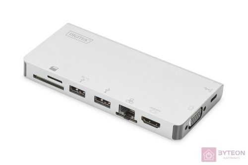 Digitus DA-70866 dokkoló állomás és port replikátor Vezetékes USB 3.2 Gen 2 (3.1 Gen 2) Type-C Ezüst