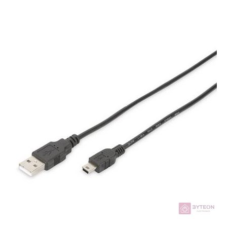 Digitus 1.8m, USB2.0-A/USB2.0 mini-B USB kábel 1,8 M USB A Mini-USB B Fekete