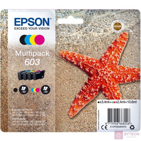 Epson C13T03U64010 tintapatron 1 dB Eredeti Standard teljesítmény Fekete, Cián, Magenta, Sárga