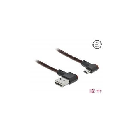 DeLOCK USB2 Kabel A-MicroB gewinkelt, 2m USB kábel USB 2.0 USB A Micro-USB B Fekete