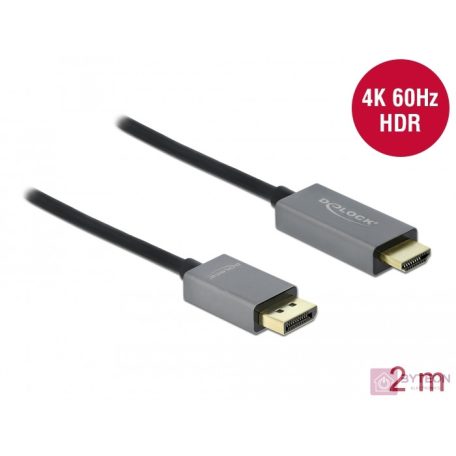 DeLOCK 85929 video átalakító kábel 2 M HDMI A-típus (Standard) DisplayPort Fekete, Szürke