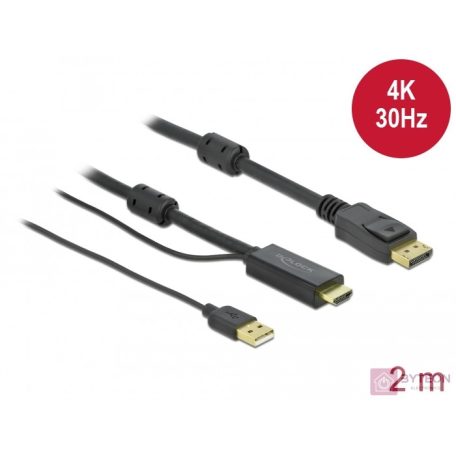 DeLOCK 85964 video átalakító kábel 2 M HDMI A-típus (Standard) DisplayPort + USB Type-A Fekete