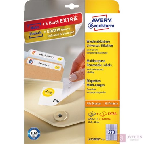 Avery L4730REV-25 nyomtató címke Fehér Öntapadós nyomtatócimke