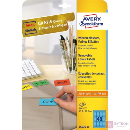 Avery Mini-labels, Blue 45,7 x 21,2mm (20)