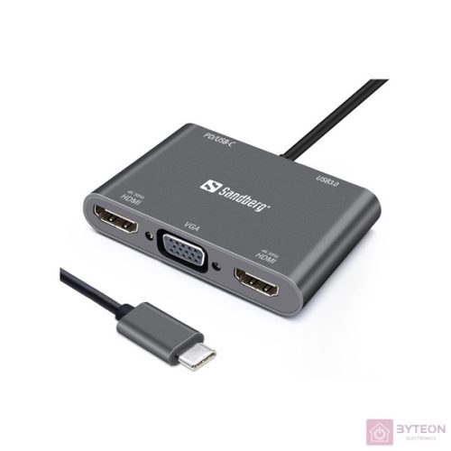 Sandberg USB-C Dock 2xHDMI+1xVGA+USB+PD