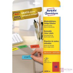   Avery L6038-20 nyomtató címke Vörös Öntapadós nyomtatócimke