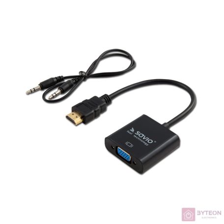 Savio CL-23/B video átalakító kábel 0,5 M VGA (D-Sub) HDMI A-típus (Standard) Fekete
