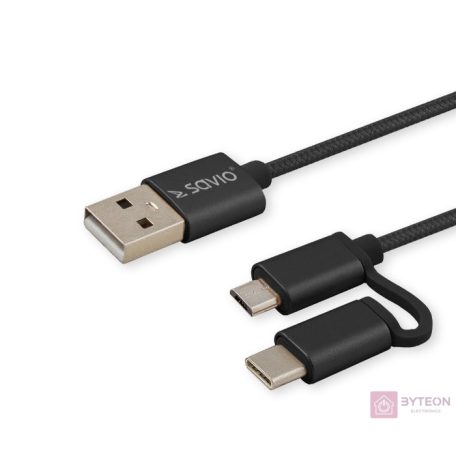 Savio CL-128 USB kábel 1 M USB 2.0 USB A USB C/Micro-USB A Fekete
