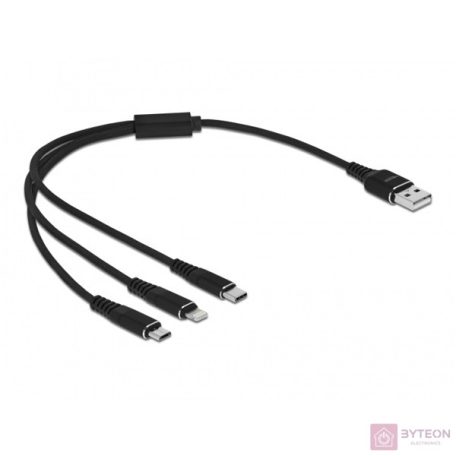 DeLOCK 87152 USB kábel 0,3 M USB 2.0 USB A USB C/Micro-USB B/Lightning Fekete