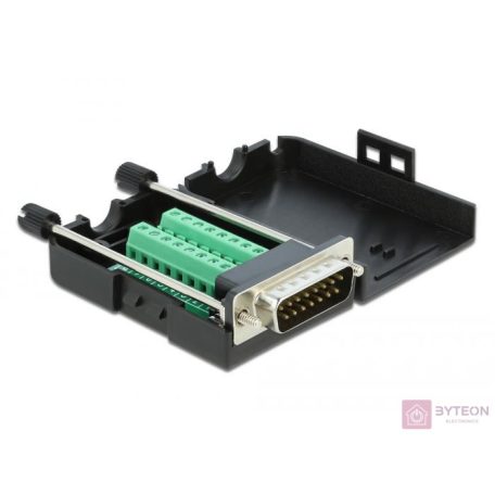 DeLOCK 66566 csatlakozó átlakító serial Sub-D15 16 pin terminal block Fekete