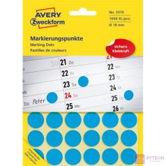  Etikett AVERY 3375 jelölőpont 18mm kék 1056 címke/doboz 22 ív/doboz