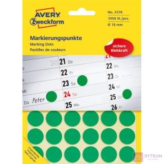   Etikett AVERY 3376 öntapadó jelölőpont zöld 18mm 1056 jelölőpont/csomag