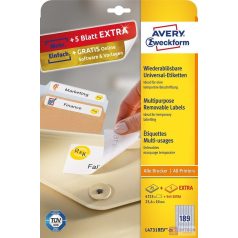   Etikett AVERY L4731REV-25 25,4x10mm visszaszedhető 4725 címke/doboz 25 ív/doboz