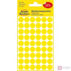 Etikett AVERY 3144 jelölőpont 12mm sárga 270 db/csomag