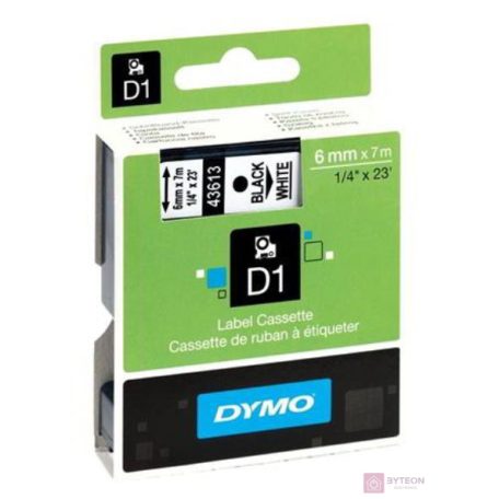 Feliratozó szalag DYMO D1 43613 6mmx7m fehéren fekete