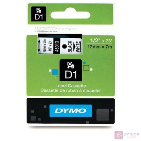 Feliratozó szalag DYMO D1 45013 12mmx7m fehéren fekete
