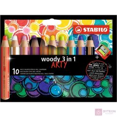   Színes ceruza STABILO Woody 3in1 hengeres vastag 10 db/készlet+hegyező