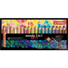   Színes ceruza STABILO Woody 3in1 hengeres vastag 18 db/készlet+hegyező+ecset