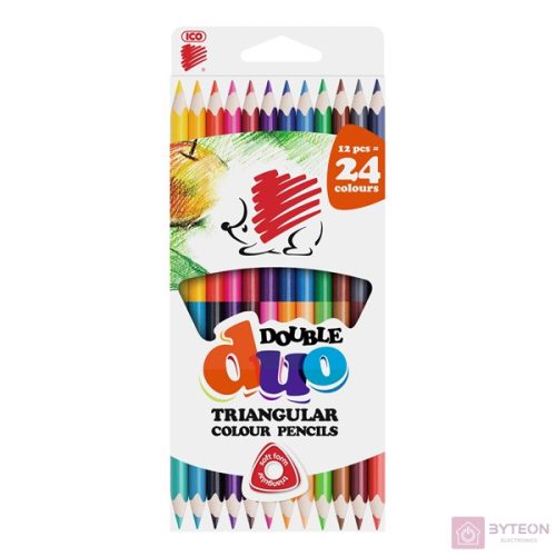 Színes ceruza ICO Süni Duo háromszögletű kétvégű 12 db/készlet
