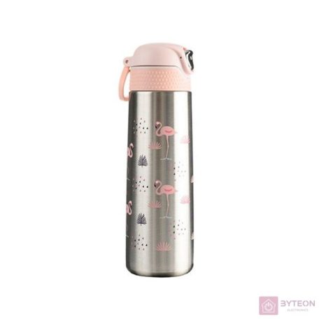 Termosz WABO 420 ml acél fedeles ezüst flamingo