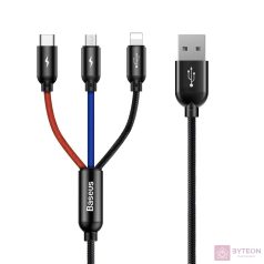   Baseus 3 az 1-ben USB-C / Lightning / Micro 3A 1,2 m-es USB-kábel (fekete)