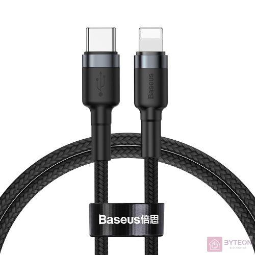 USB-C-Lightning PD Baseus Cafule kábel, 18 W, 1 m (fekete/szürke)