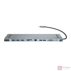   Baseus Enjoyment 11 az 1-ben adapter, HUB USB-C - 2x HDMI, 3x USB 3.0, VGA, RJ45, USB-C PD, SD / microSD, 3,5 mm-es jack