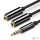 UGREEN AV141 AUX audio elosztó 3,5 mm-es mini jack kábel (dugós) a fejhallgatóhoz + mikrofon (anya), 20 cm (fekete)