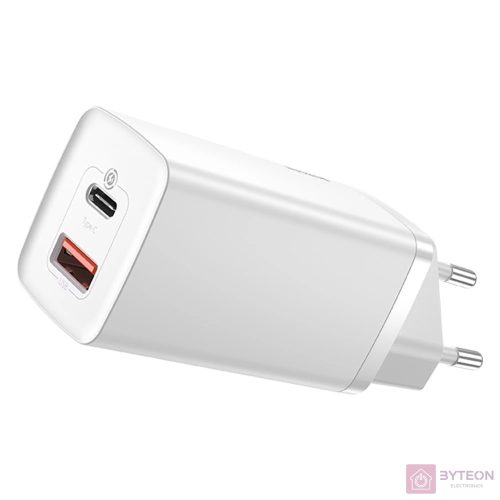 Baseus GaN2 Lite fali töltő, USB + USB-C, 65 W, EU (fehér)